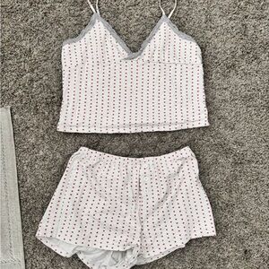 Women's White and Red Polka Dot Sleepwear Set